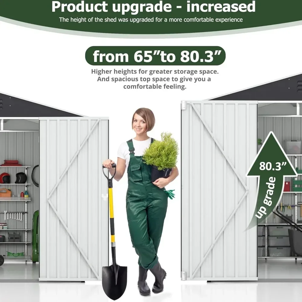 Garden Shed with Updated Frame Structure and Lockable Doors, Metal Tool Sheds for Backyard Garden Patio Lawn, Grey image 3