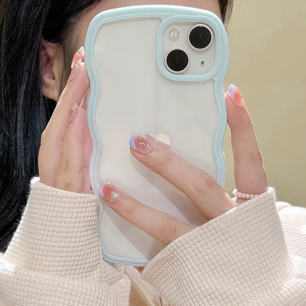 Soft Wavy Lines Phone Case For iPhone 11 Case iPhone 14 Pro Max Case 13 12 15 16 XS Max XR 7 8 Plus SE 2020 Transparent Cover