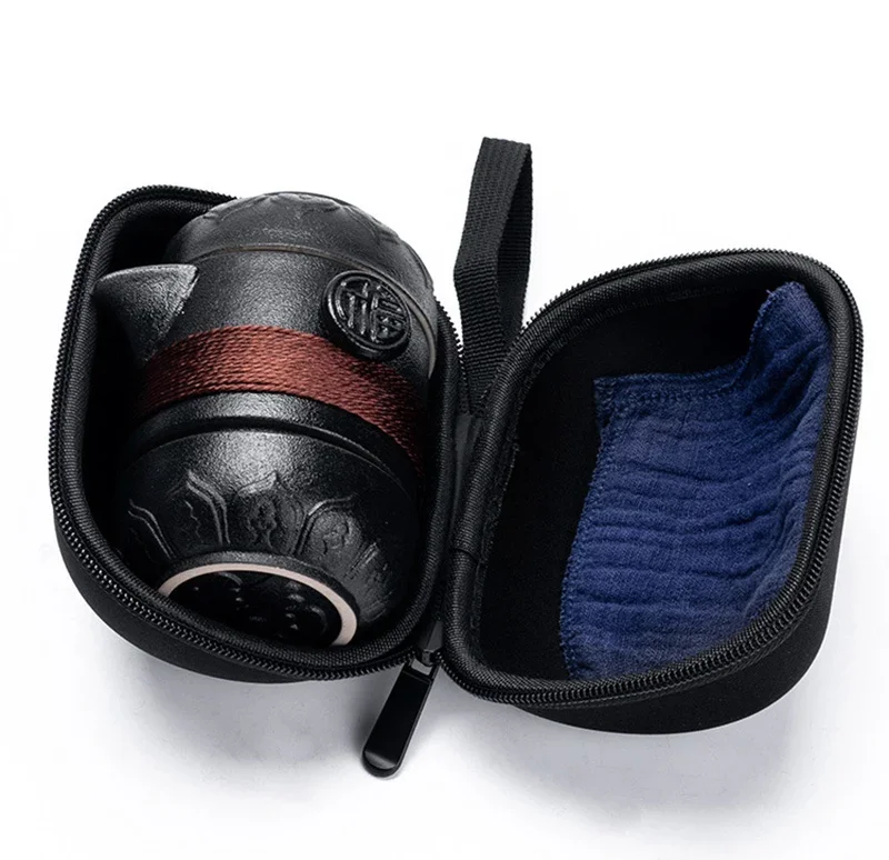 السفر طقم شاي الفخار الأسود المحمولة Teaware Incule 1 قطعة إبريق الشاي 2 قطعة 1 كيس Gaiwan أكواب القهوة Teaware الأخضر كوب مجموعات #4