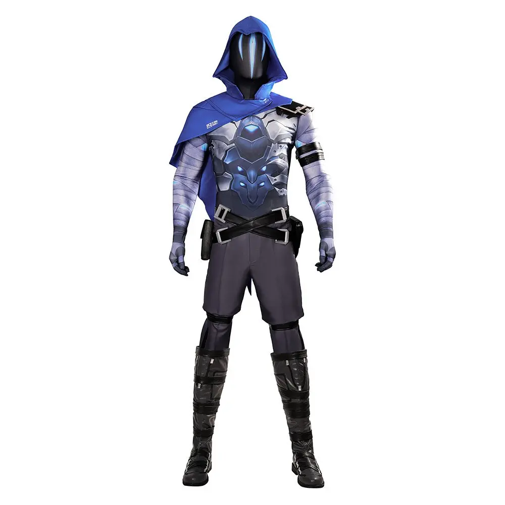 

Game Valorant Omen Cosplay Omen Costume Shoes cloak mask waist bag jumpsuit Halloween party Fashionable Handso uniform Man set