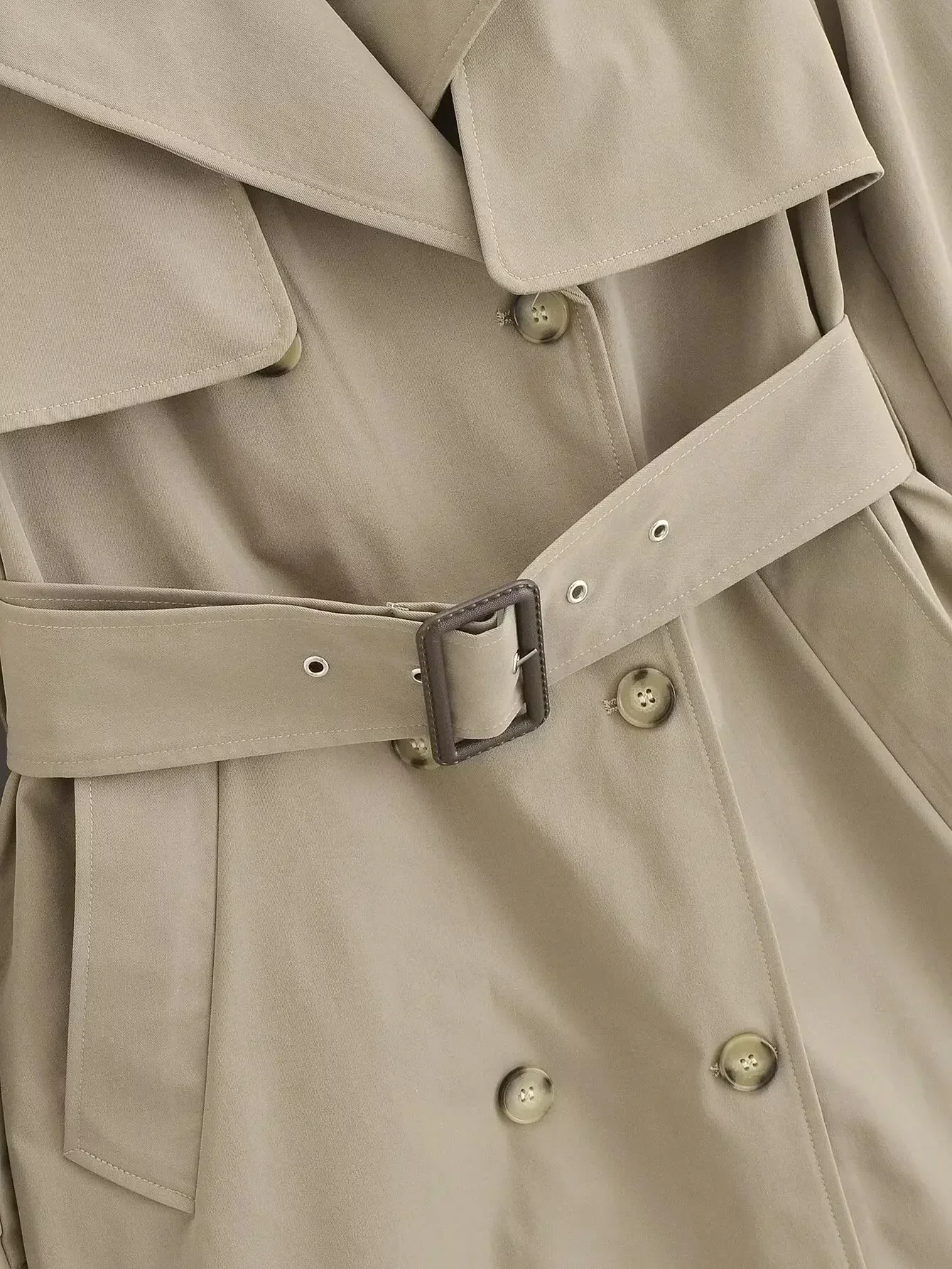 Trench-coat court à double boutonnage pour femme avec ceinture, manches longues, poche latérale, rétro, décontracté, nouvelle mode, 2024