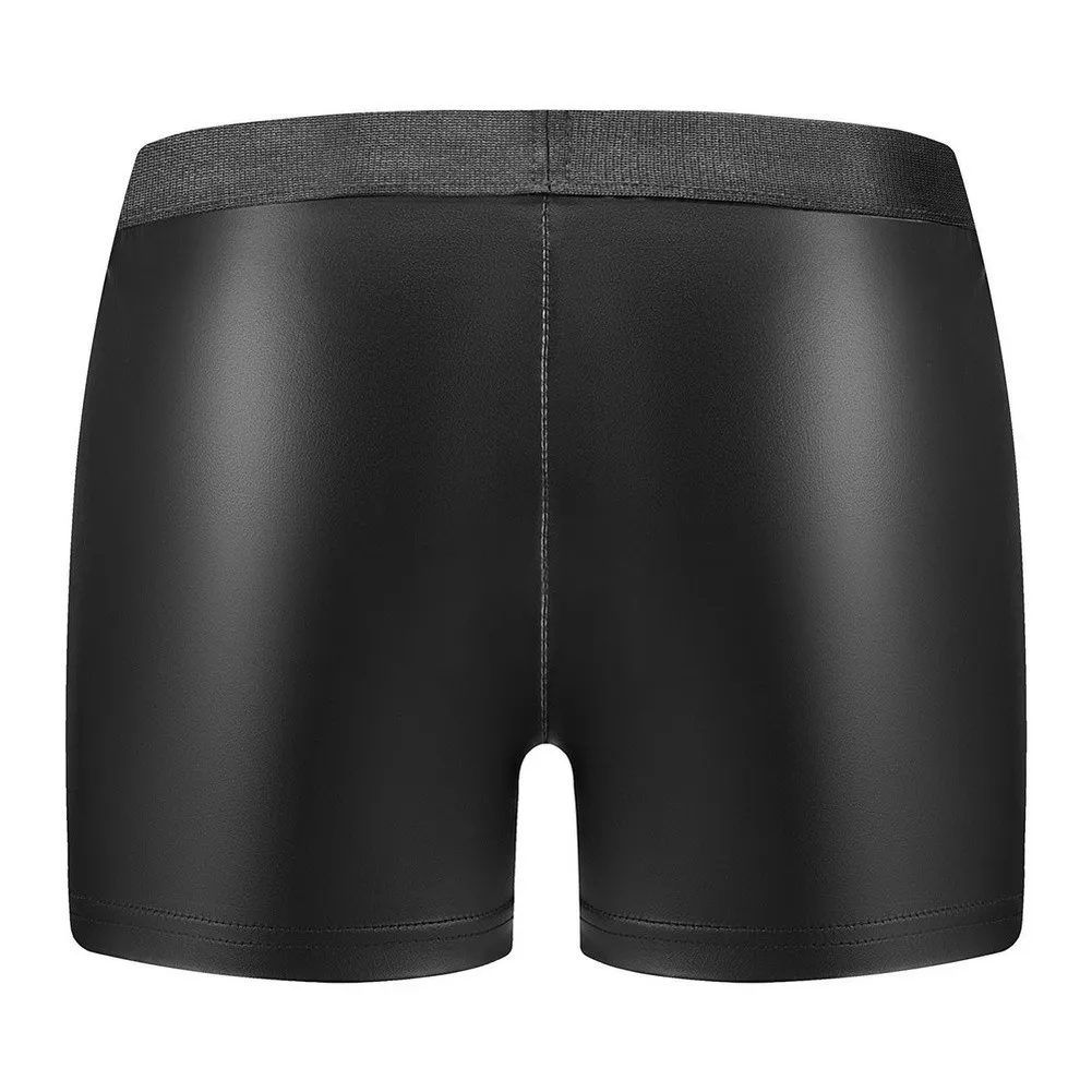 Men Sexy Lingerie Shorts Matte PU Leather Soft Breathable Side Open Bulge Pouch Underwear Male Boxers Shorts Trunks