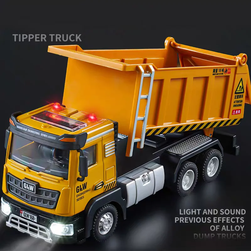 1:40 Dump Truck Legering Diecast Model Techniek Transport Speelvoertuigen Speelgoed Geluid Licht Trek Collectie Cadeaus voor kinderen