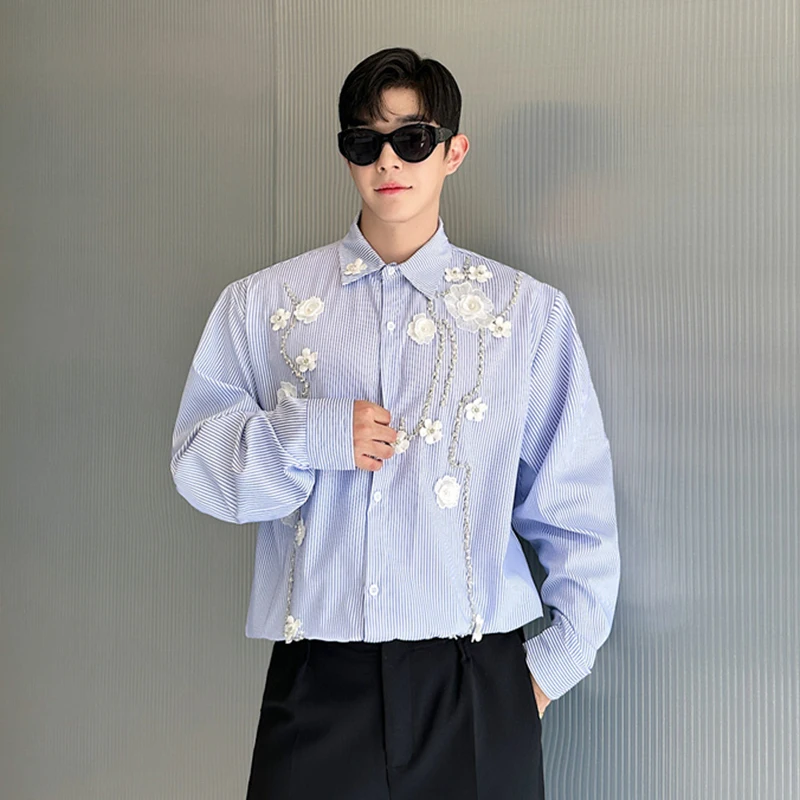 IEFB Handmade Floral Male Shirt Personalized Men's Wear Lapel Long Sleeve Shirts New Trendy Autumn Top Chinese Style 9C7333