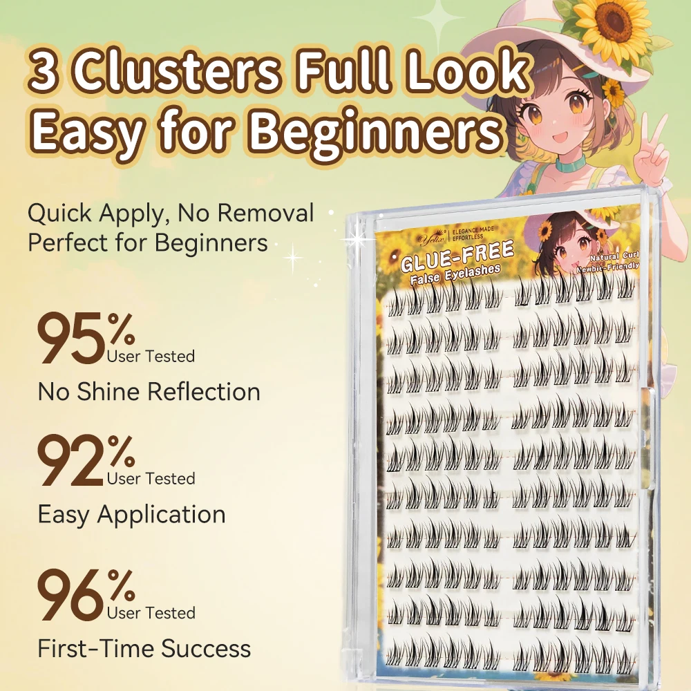 Yelix Self-Adhesive Eyelashes No Glue Fake Lashes Extensions Sunflower Glue-free False Eyelashes Individual Lashes Makeup