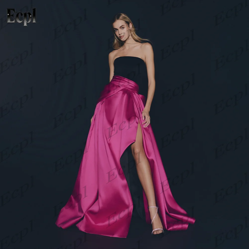 New Strapless Satin Prom Party Dress Formal Sleeveless Backless Evening Gown A-Line Side Slit Customized платье женск