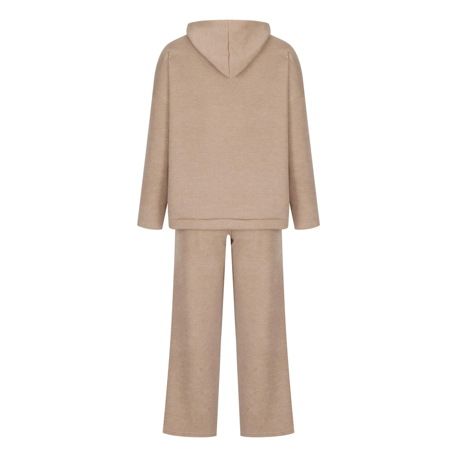 New Solid Color Knit Two-piece Set for Autumn and Winter, Hooded Knit Jumper + Drawstring Wide-leg Pants Casual Loose Suit Women