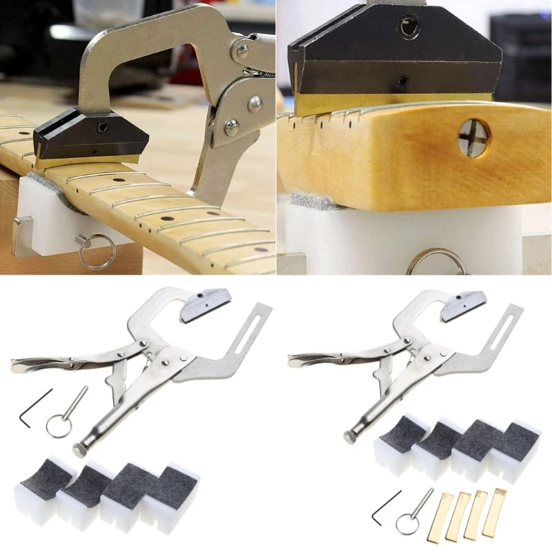 

Handheld Fret Press Set, with 4 Radiused Brass Inserts for amd 4 Padded Neck Support Cauls Great Performance DropShipping