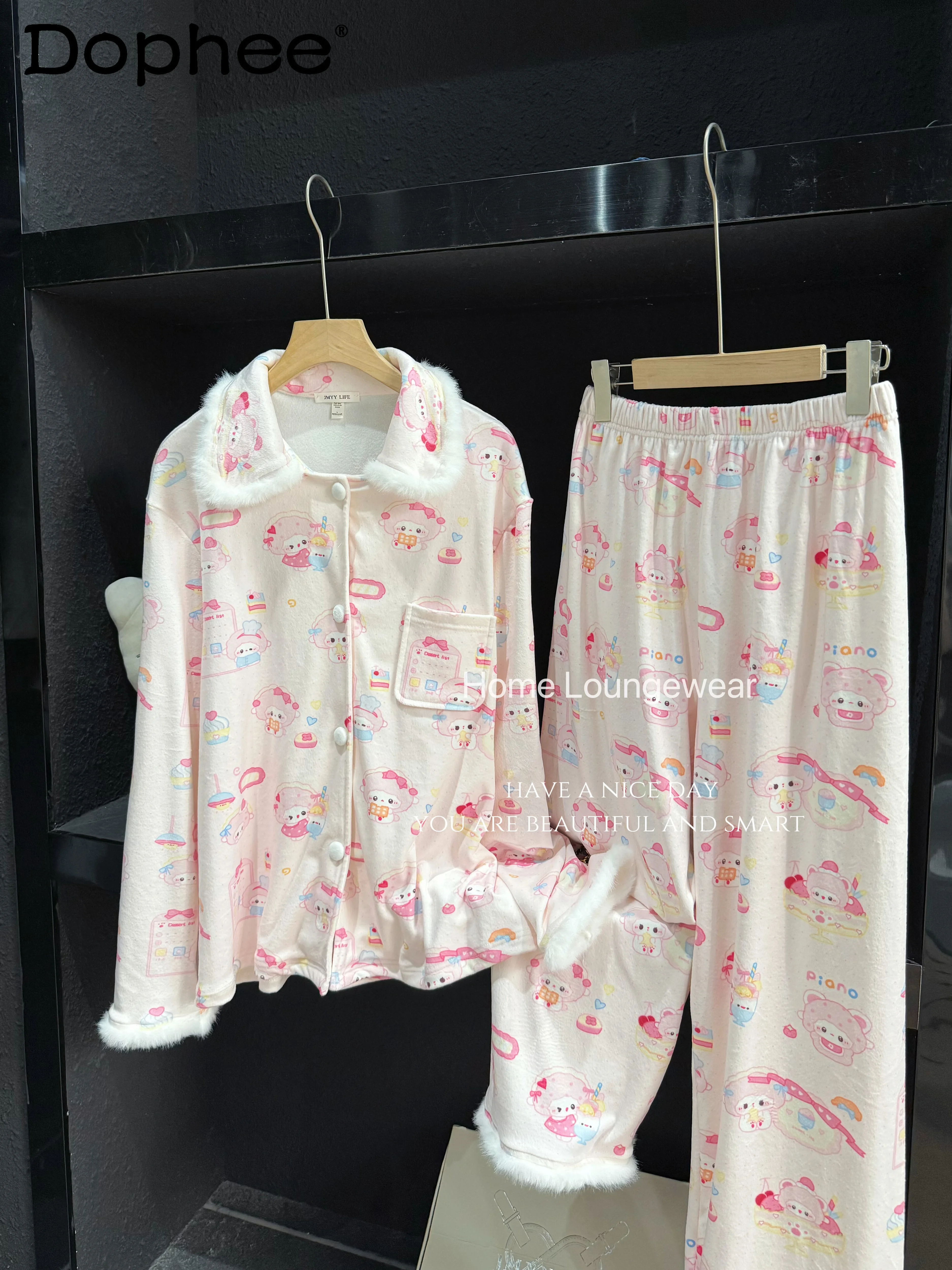 

2025 New Autumn and Winter Sweet Cute Girl Double-Sided Island Velvet Homewear Warm Wearable Cartoon Pajamas