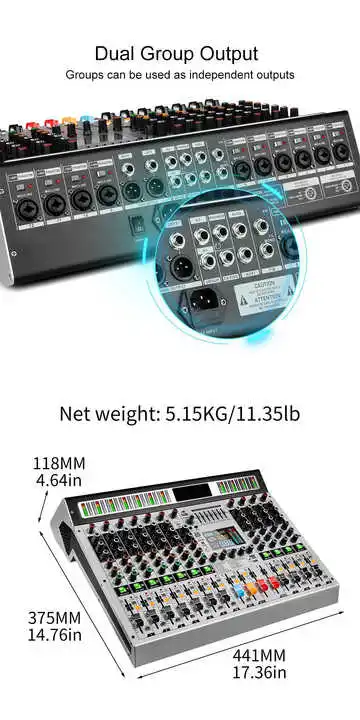 Cooyinka Professional 12 Channel Dj Controller Usb Mixer for Guitar Audio Mixing Console