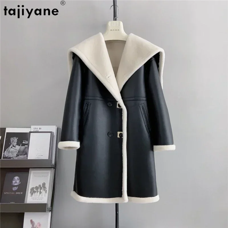 

Tajiyane 100% Pure Wool Coats for Women 2023 Winter Autumn Mid-length Ecological Leather Jacket Double Breasted Fur Coat Abrigos