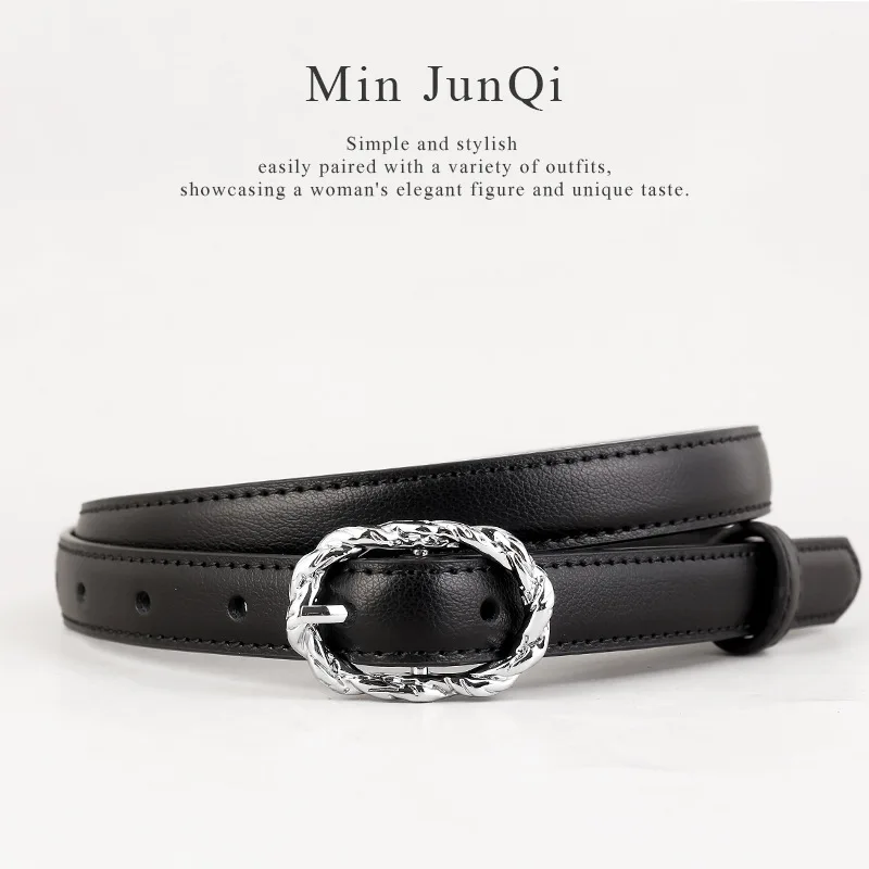 2025 Plain Cofffee Brown Real Leather Waist Belts for Women Irregular Silver Buckle Jeans Belts Ladies Waistband Cinturon Mujer
