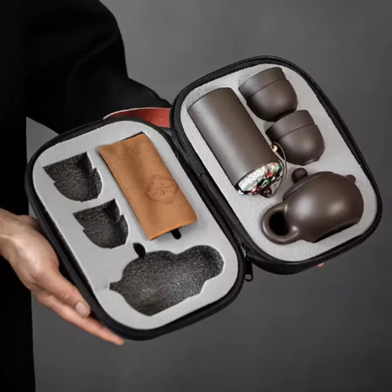 

Для портативного китайского дорожного чайного сервиза, чайника из глины, чайной церемонии, кемпинга, 4 чашки, фиолетового камня, чашки Ke, чайника