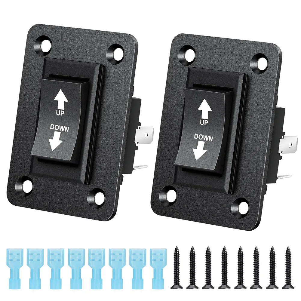 30A DPDT Momentary Reverse Polarity Rocker Switch With Mounting Plate And Connectors For Tongue Trailer Jack For Stabilizer