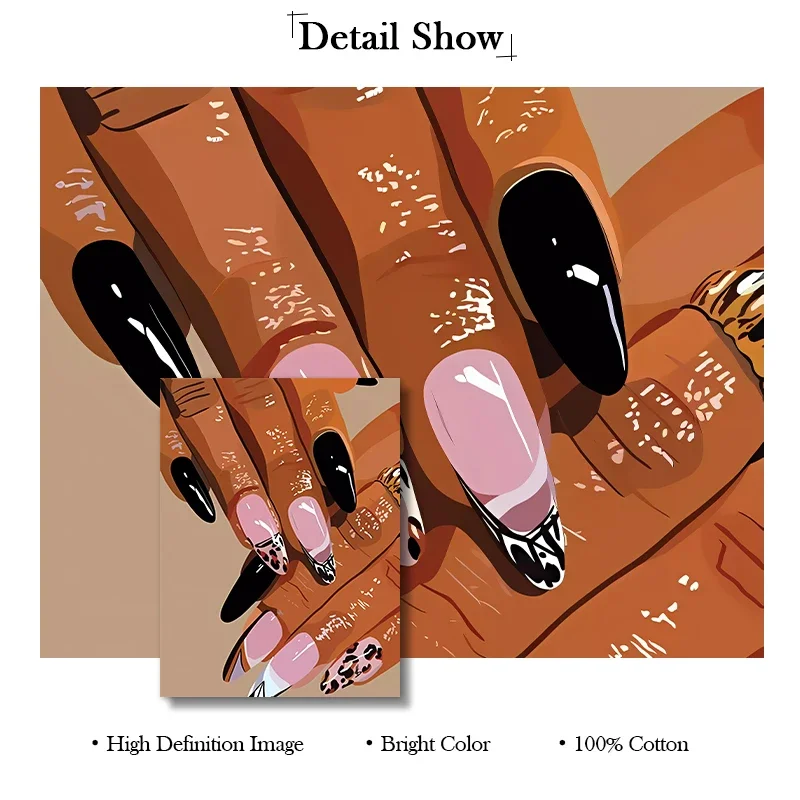 Pink Nail Art Gold Teeth and Necklace Poster Black African Woman Personalized Trendy Canvas Painting Bedroom Frameless Wall Art