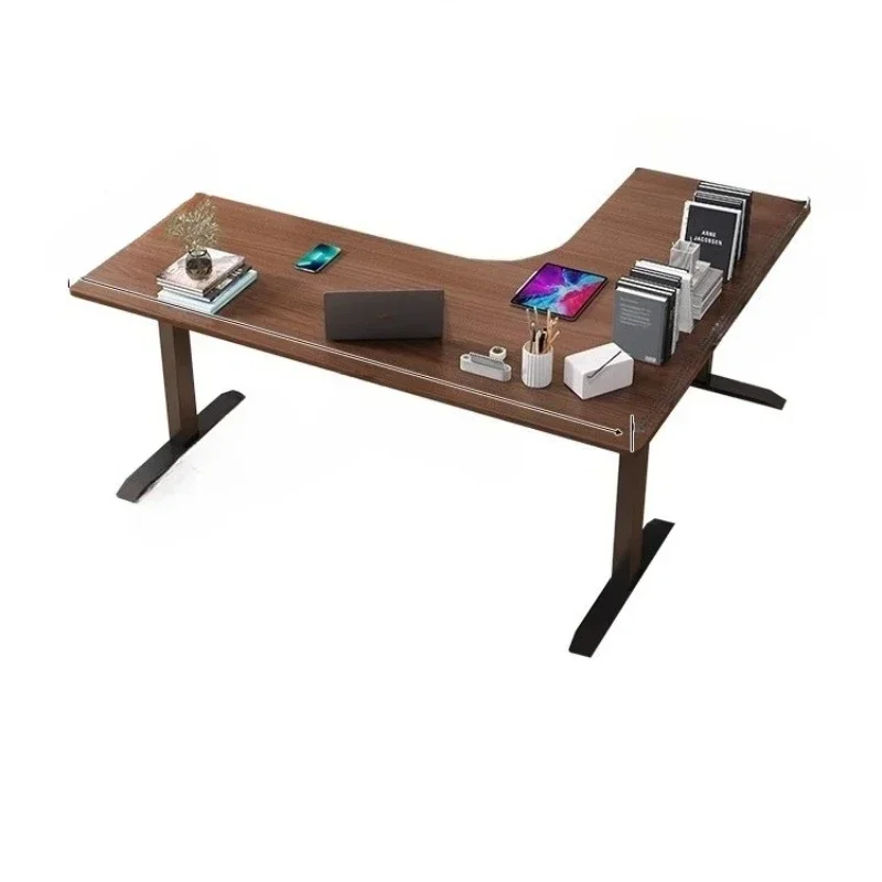 

Electric lifting table black walnut solid wood three-motor computer desk workbench office L-shaped corner boss table L-shaped
