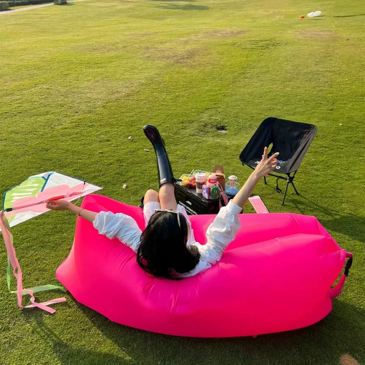 Folding Lazy Inflatable Sofa Outdoor Camping Portable Air Bed Bean Bag Beach Park Music Festival Concert Recliner Outdoor Gear