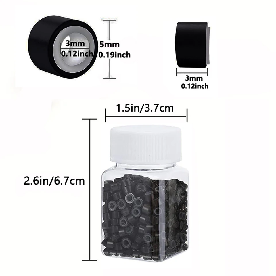 500/1000 piezas de cuentas de anillo micro para extensiones de cabello, 5mm, cuentas forradas de silicona, adecuadas para extensiones de cabello humano 3