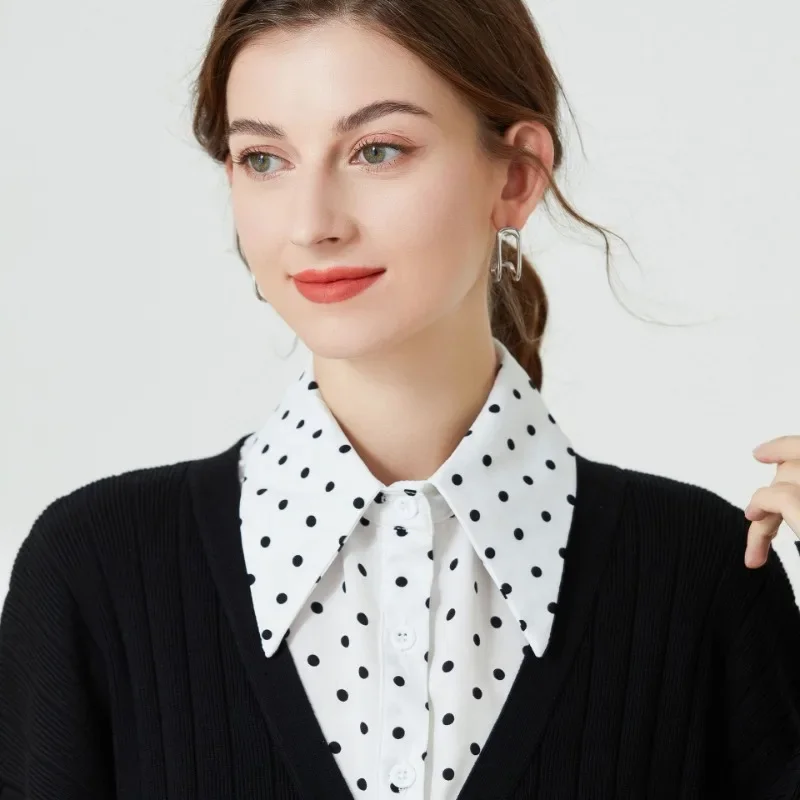 Women's Stylish False Collar Detachable Half Shirt Blouse False Collar Polka Dots Shirt Dickey for Women Girls Fuax Cols