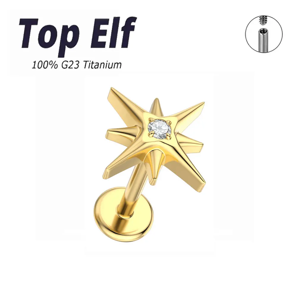 G23 ASTM F136 Titanium External Thread North Star Lip Nails Stud Earring Labret Ring Cartilage Helix Piercing Jewelry