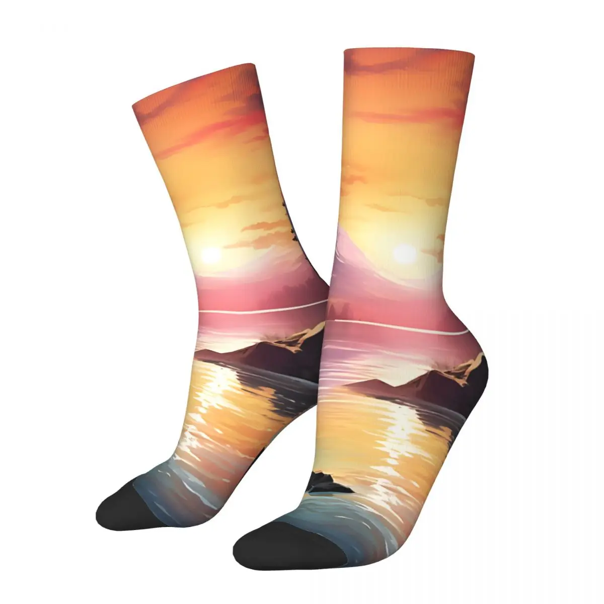 

Evening Glow On A Sunset Lake Men's Socks Vintage Harajuku Street Style Novelty Casual Crew Sock