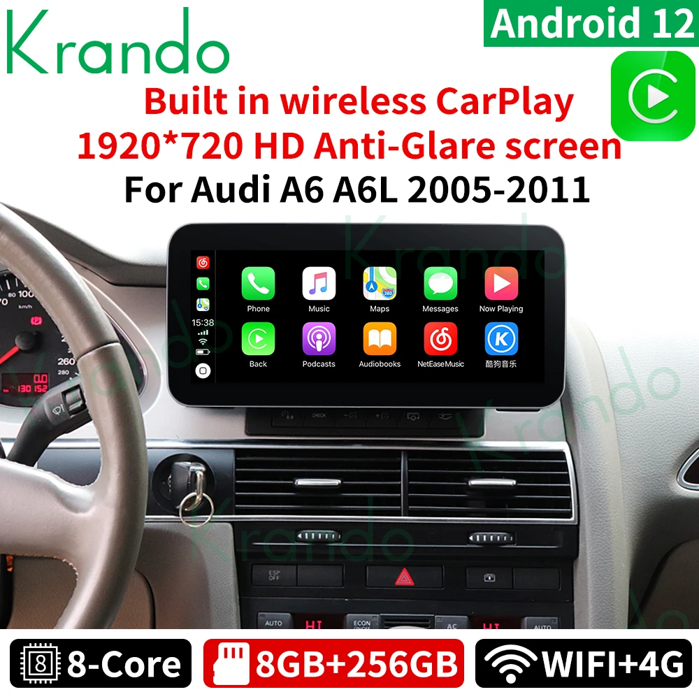 Krando Android 13.0 10.25 Inch Car Radio For Audi A6 A6L 2005 - 2011 Wireless Carplay Navigation GPS  DVD Multimedia Player