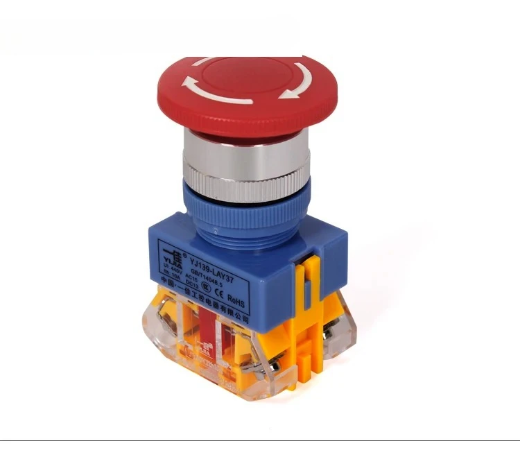 

10PCS Emergency stop button switch YJ139-LAY37-11ZS mushroom head emergency self-locking push lock rotary release button 22mm