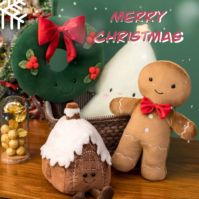 

Christmas Gingerbread Man Plush Pillow Stuffed Chocolate Cookie Cabin House Decor Cushion Funny XMas Tree Party Decor Doll
