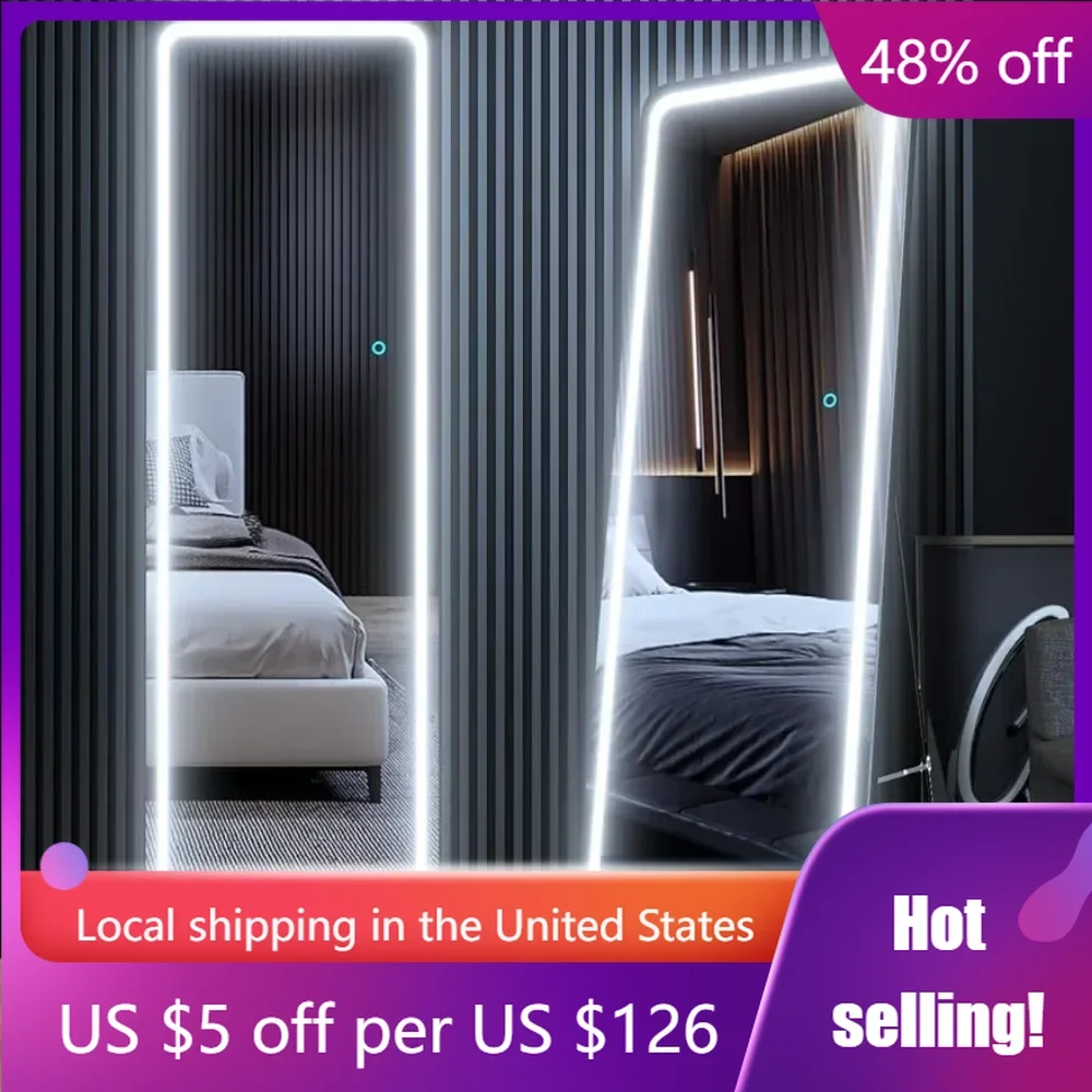 Home Decor Free Standing  63”x20“ Full Length Floor Mirror Dimming Lights Full-Size Body Mirror Lighted Mirror Appearance