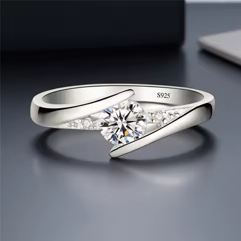 Cute Female White Zircon Round Stone Ring Silver Color Engagement Charm Wedding Jewelry For Women