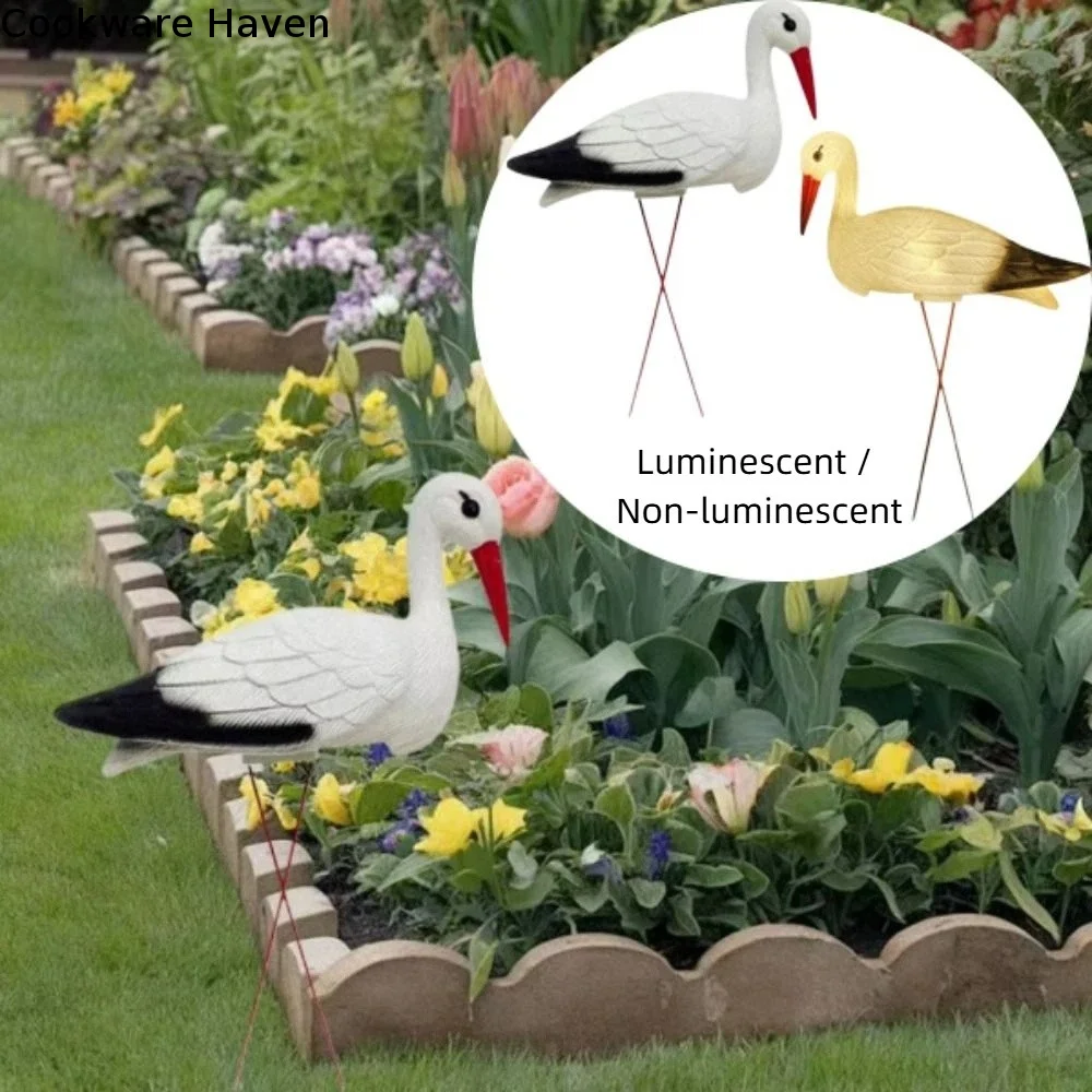 

White Color Simulated White Crane Can Emit Light Simulation Design Landscape Decorative Figurine Plastic Material Small Size