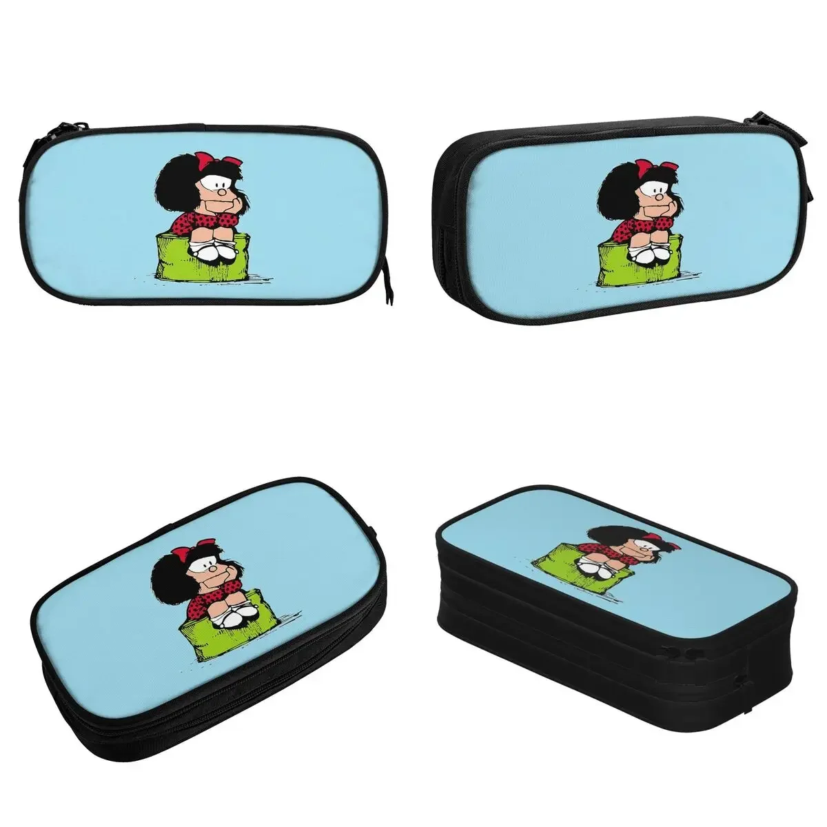 Mafalda Sad Thinking Pencil Case Cute Kawaii Cartoon Pen Box Bag Kids Big Capacity Students School Cosmetic Pencilcases