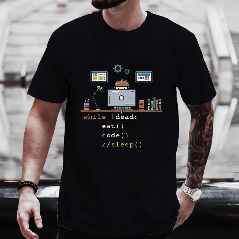 Funny Tees Computer Science Python Programmer Eat Code Sleep Cotton T Shirts Graphic Streetwear Short Sleeve Tee Summer T-shirt