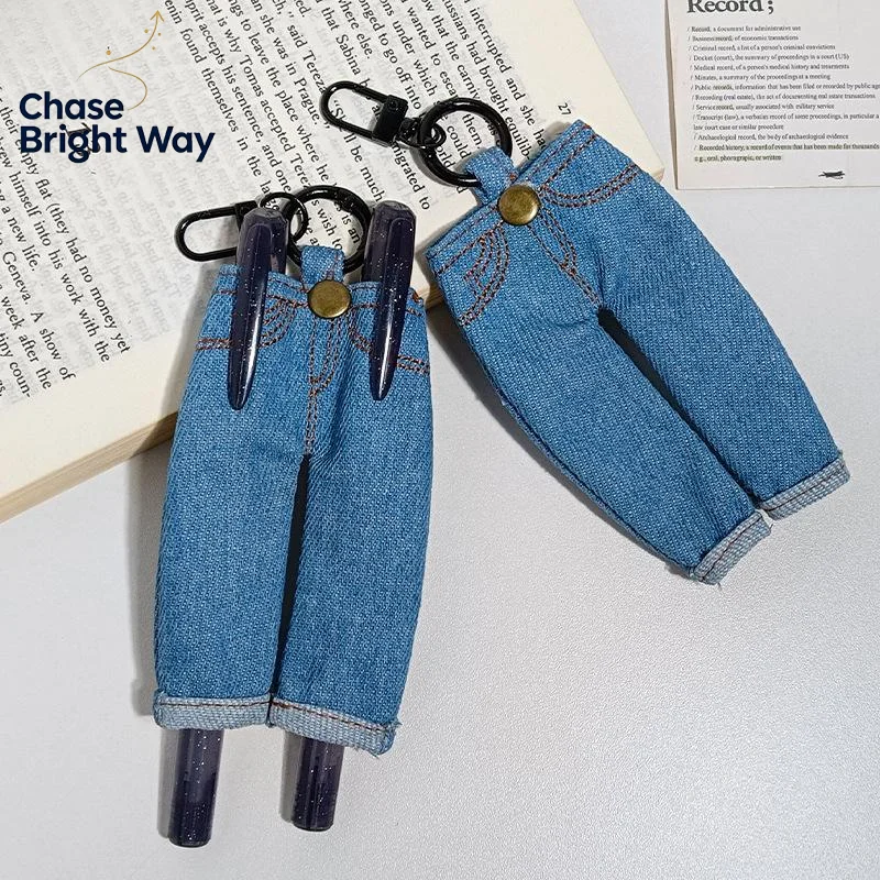 Mini Denim Pants Pen Holder Clip Compact Portable Pencil Pouch Keychain Pendant for Business Travel Use