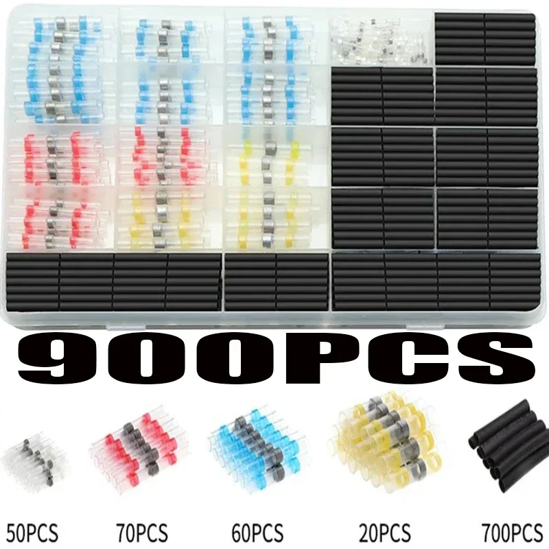 

900Pcs Solder Seal Wire Connectors Heat Shrink Waterproof Solder Butt Connectors Solder Connector Kit Auto Marine Insulated