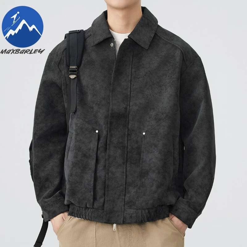 

Maxbarley Black PU Leather Jacket Men Retro Handsome Loose Windproof Leather Clothes Street Design Lapel Work Coats 2025 Autumn