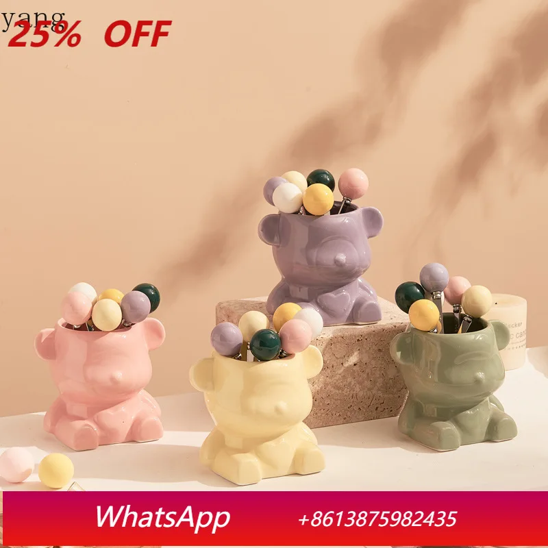 

LMM ceramic bear hanging fruit fork jar set afternoon tea fruit fork spoon