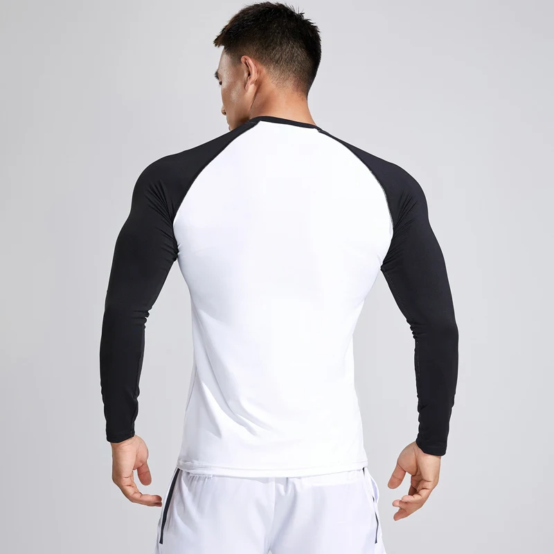 Sports new fashion long-sleeved men's T-shirt fitness shirt casual splicing two colors with rotator sleeve exercise men's wear