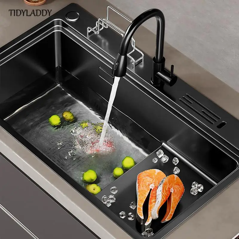 Nano Stepped Sink Luxury 304 Stainless Steel Kitchen Sink High and Low Sink Vegetable Wash Basin Kitchen Accessorie