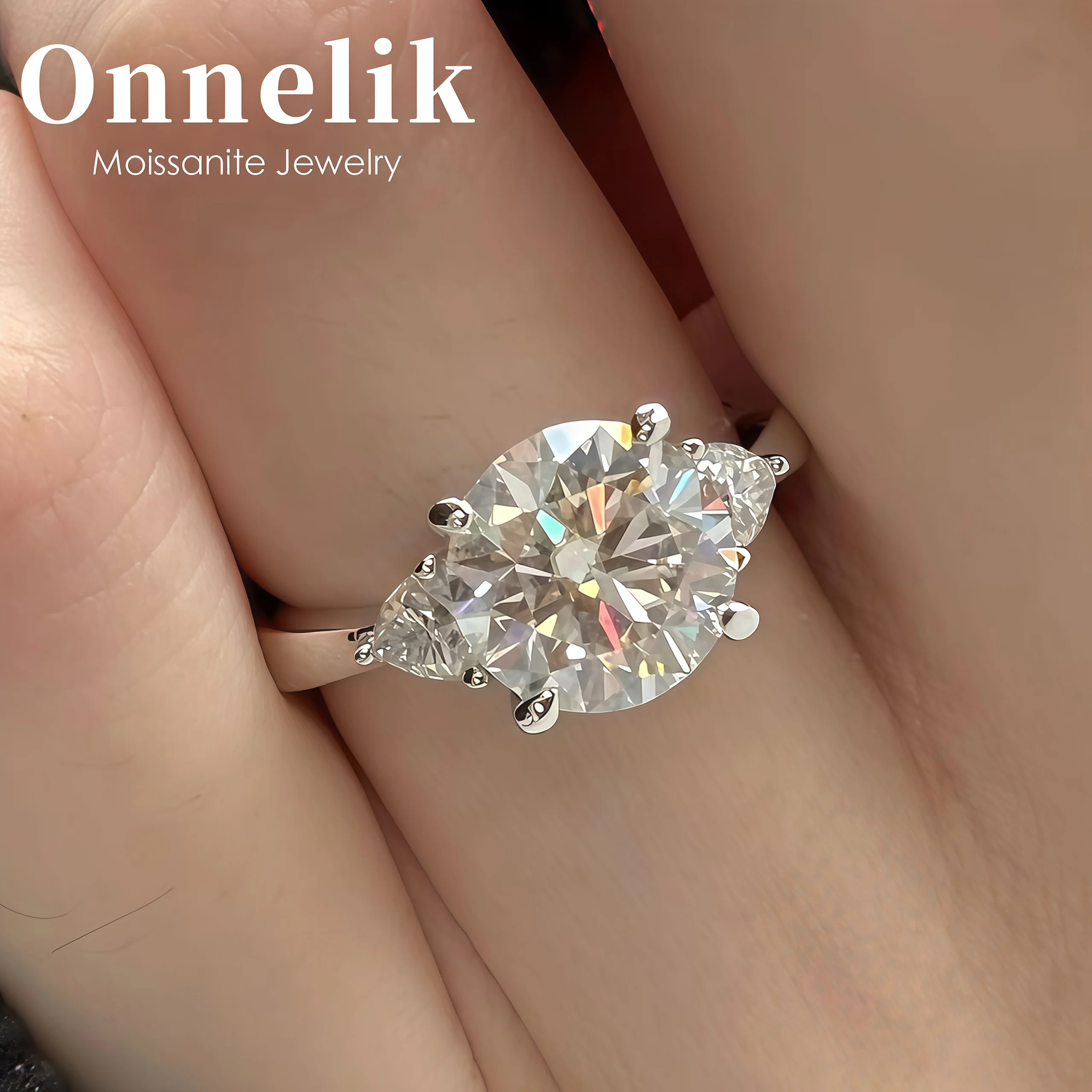 

Onnelik 4.6cttw Round Moissanite Diamond Rings for Women S925 Stering Silver Engagement Wedding Party Sparkling Fine Jewelry