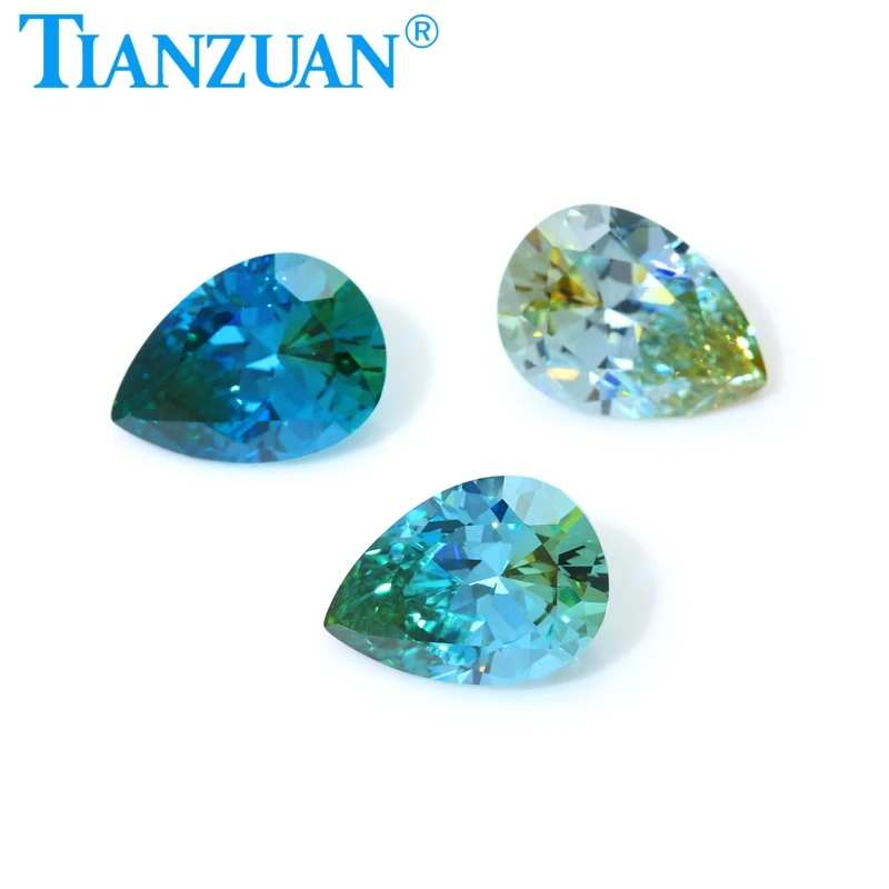 

Bicolored Yellow-Blue Blue-Green Pear Shape Synthetic Zirconia Loose Stone Lab-Created CZ Zirconia Gems for Rings Making