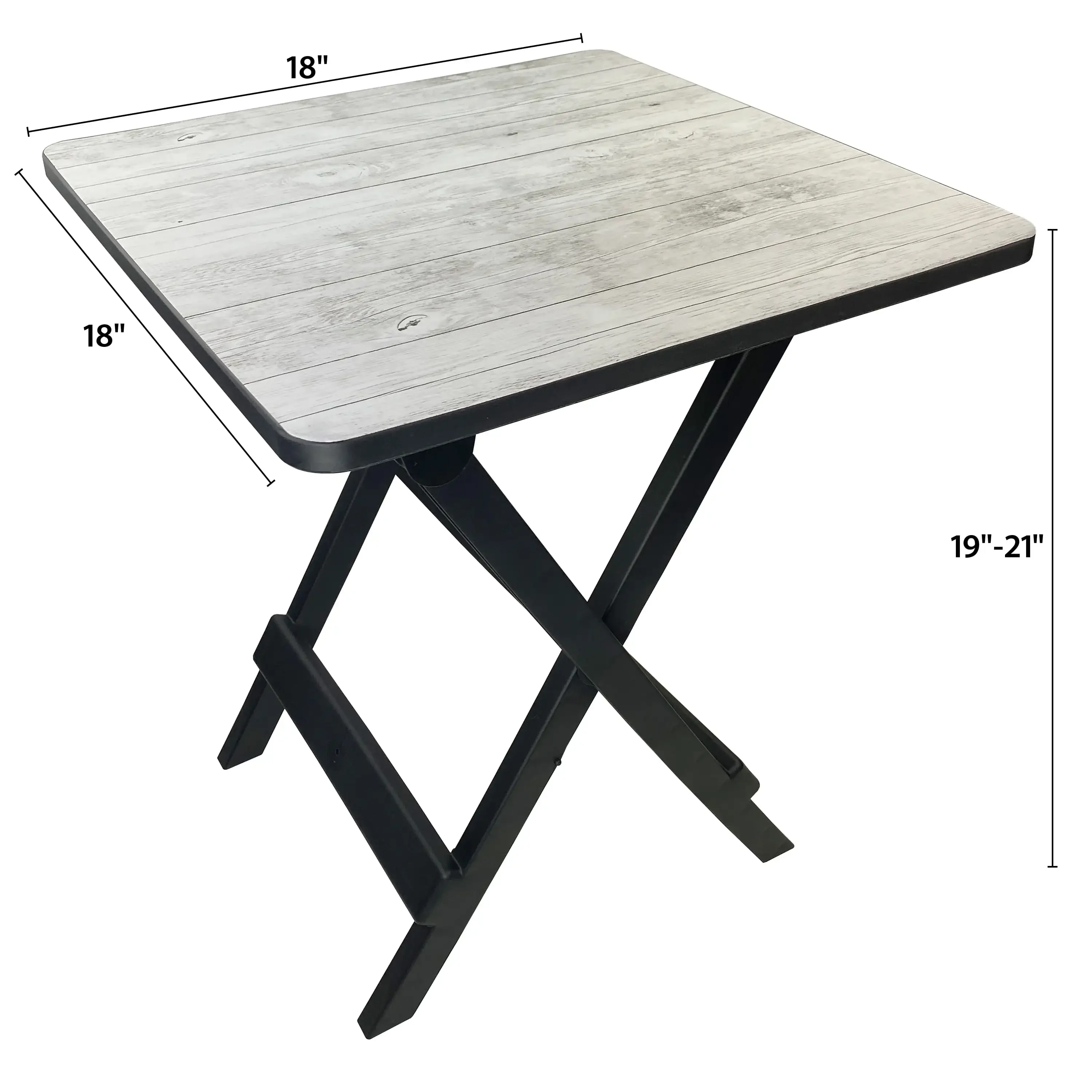 19-inch Folding Camp Table, Gray Wood Grain Plastic Top for Outdoor Picnics, Patio, Deck, and Beach, Portable & Lightweight