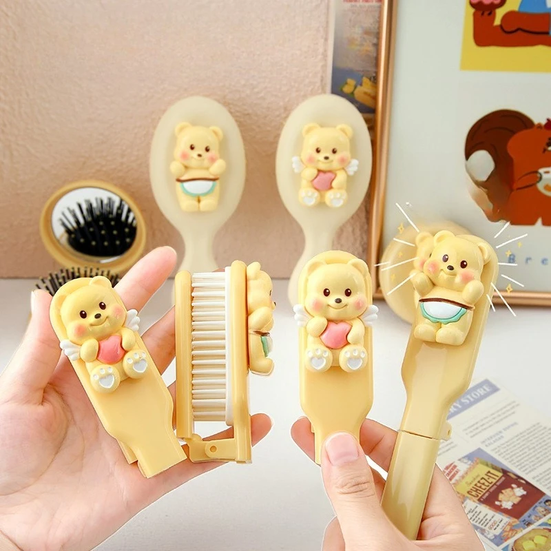 Cute Bear Air Cushion Hair Brush Portable Mini Detangling Comb for Women Travel Anti-Static Scalp Massage Hair Tools