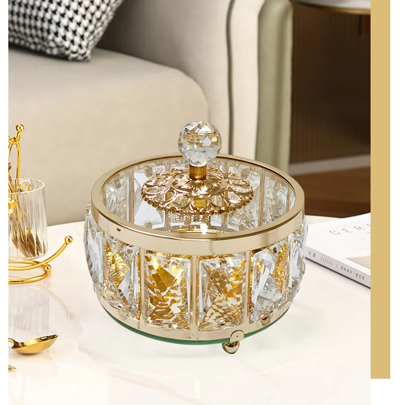 European Luxury Crystal Glass Fruit Bowl with Lid Living Room Coffee Table Candy Storage Box Home Room Decorations Ornaments