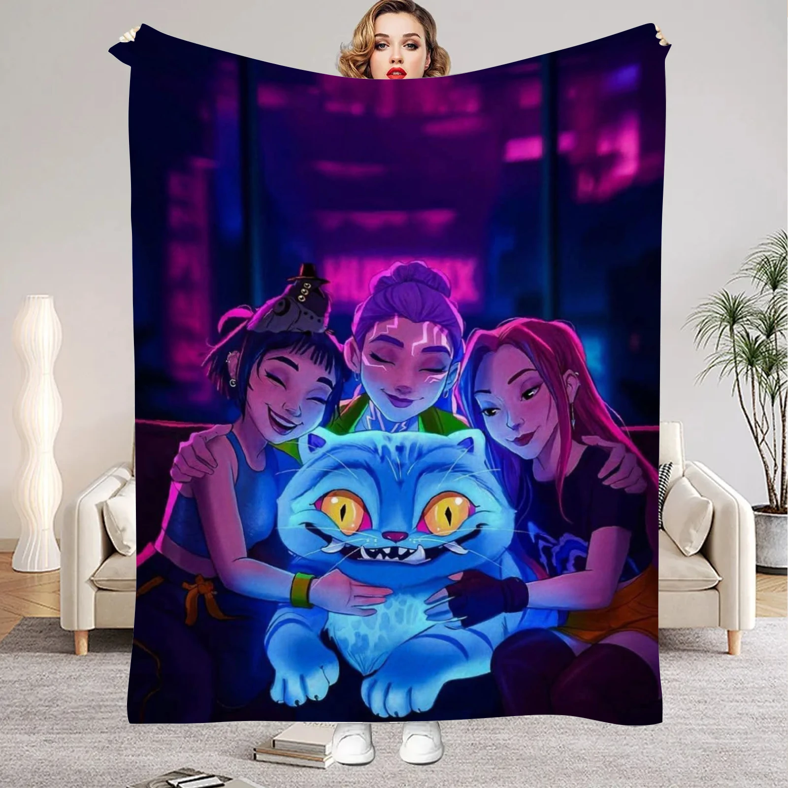 K-Pop Demon Hunters Couverture Filles Garçons Couverture en peluche Nouveauté Couverture chaude Cadeau toutes saisons pour lit Canapé Bureau Camping Voyage