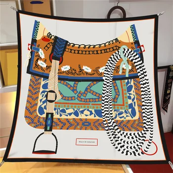 Seide Schal Frauen Sattel Druck Platz Schals Kopf Echarpes Seide Foulards Femme Wraps Strand Schals Bandana Dame Hijabs 90CM