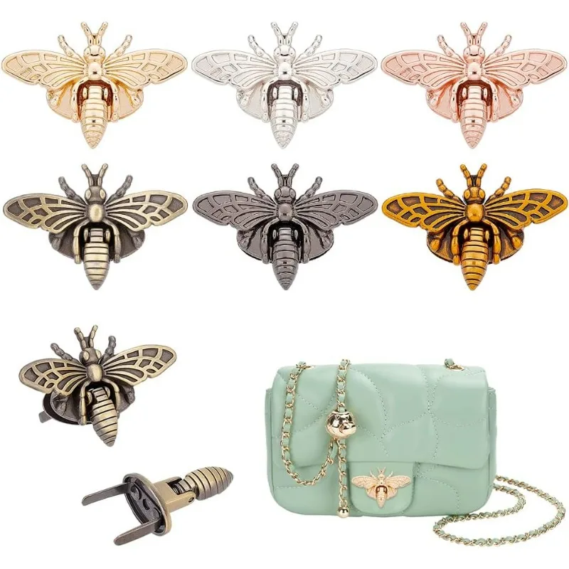 6 Sets 6 Colors 3D Bee Shape Bag Turn Buckles Alloy Purse Lock Purse Clasp Closure Lock Clutch Closure for DIY Leathercraft