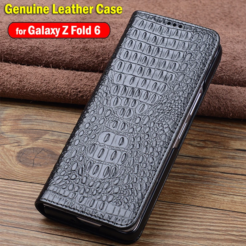 Genuine Leather Flip Funda for Samsung Galaxy Z Fold 6 Case for Samsung Z Fold 6 Case wake up Sleeping Cover Fashion Funda