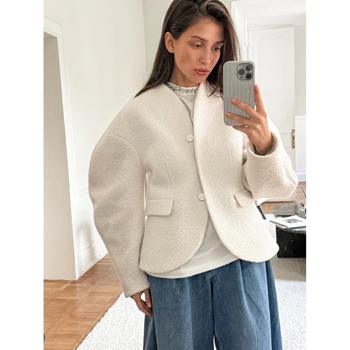 معطف صوفي نسائي من Thiened V-ne لون نقي صغير Fraance Sle توب لخريف وشتاء تصميم جديد للإحساس
