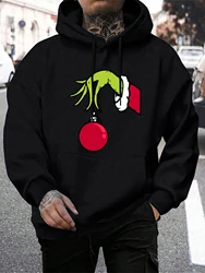 Green Haired Monsters Get Christmas Gifts Hoodie Man Grinch Hoodies Warm Fleece Fur-Liner Men Hoody Casual Pullover